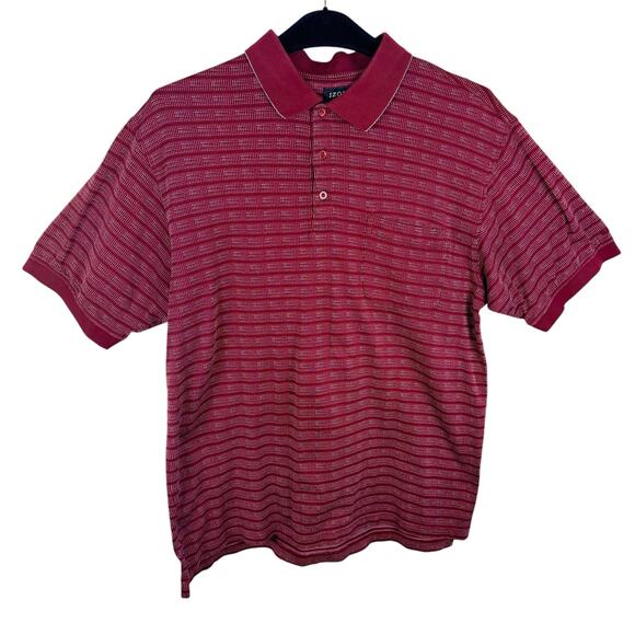 IZOD 100% Cotton Red White Short Sleeve Collared Knit 1/4 Button Polo Size L - Picture 1 of 8